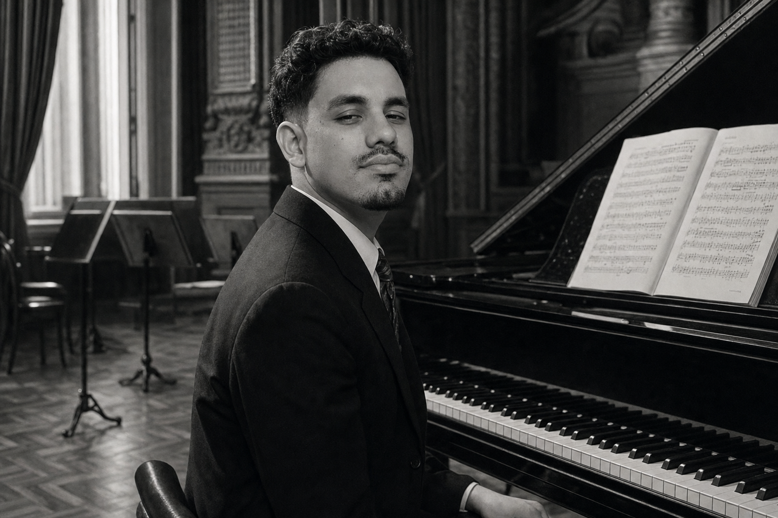Mateo ensayando al piano en Buenos Aires alrededor de 1940